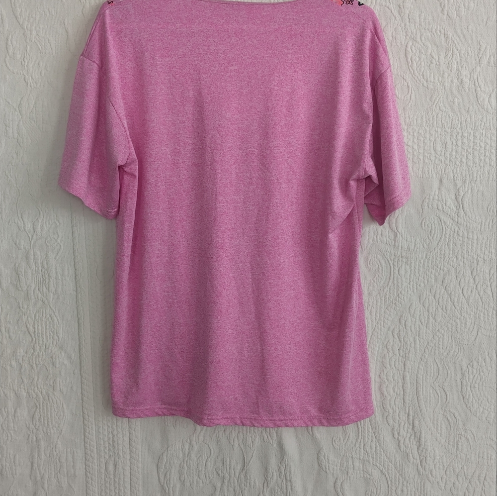 Misslook XL Pink Western T-shirt, Floral Pink Top, Bohemian V Neck Blouse - Picture 5 of 5